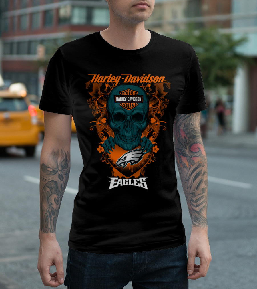 Harley Davidson Motorcycles Skull Philadelphia Eagles T-Shirt