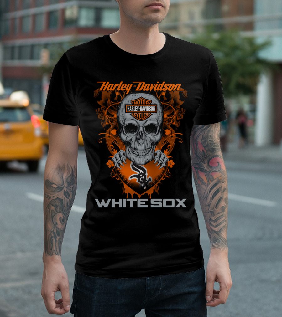 Harley Davidson Motorcycles White Sox Skull T-Shirt