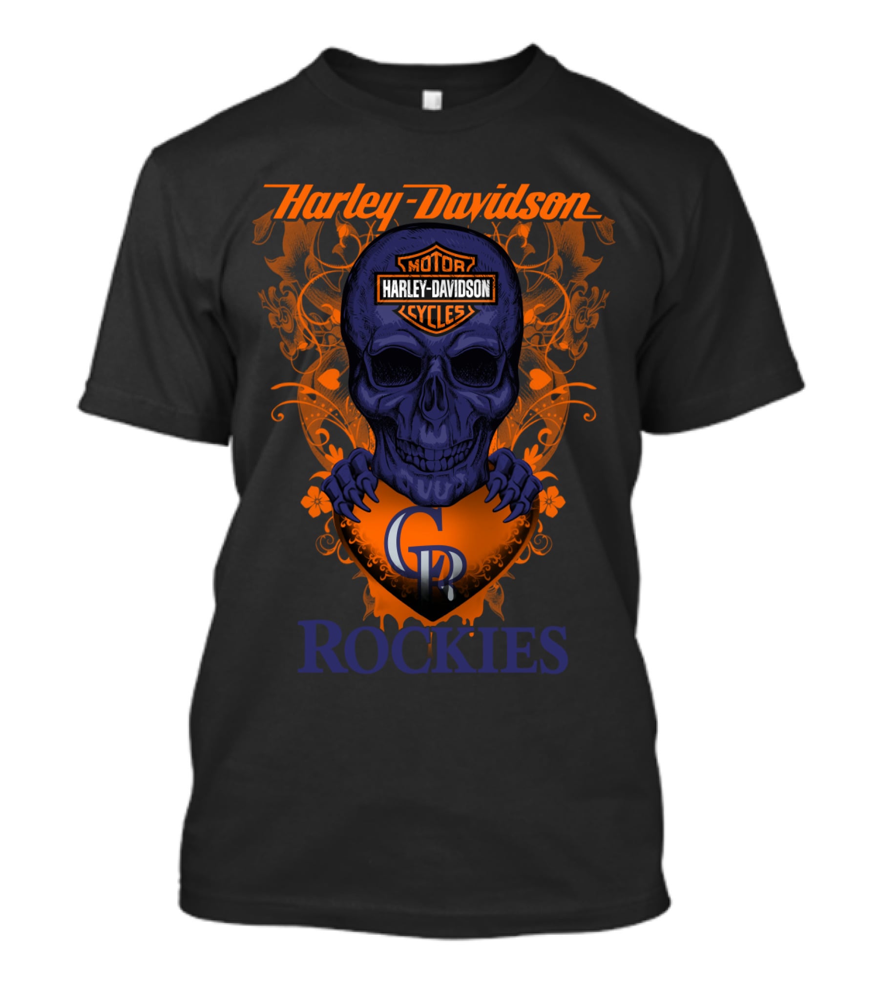 Harley Davidson Skull Motorcycles Colorado Rockies Mlb T-Shirt