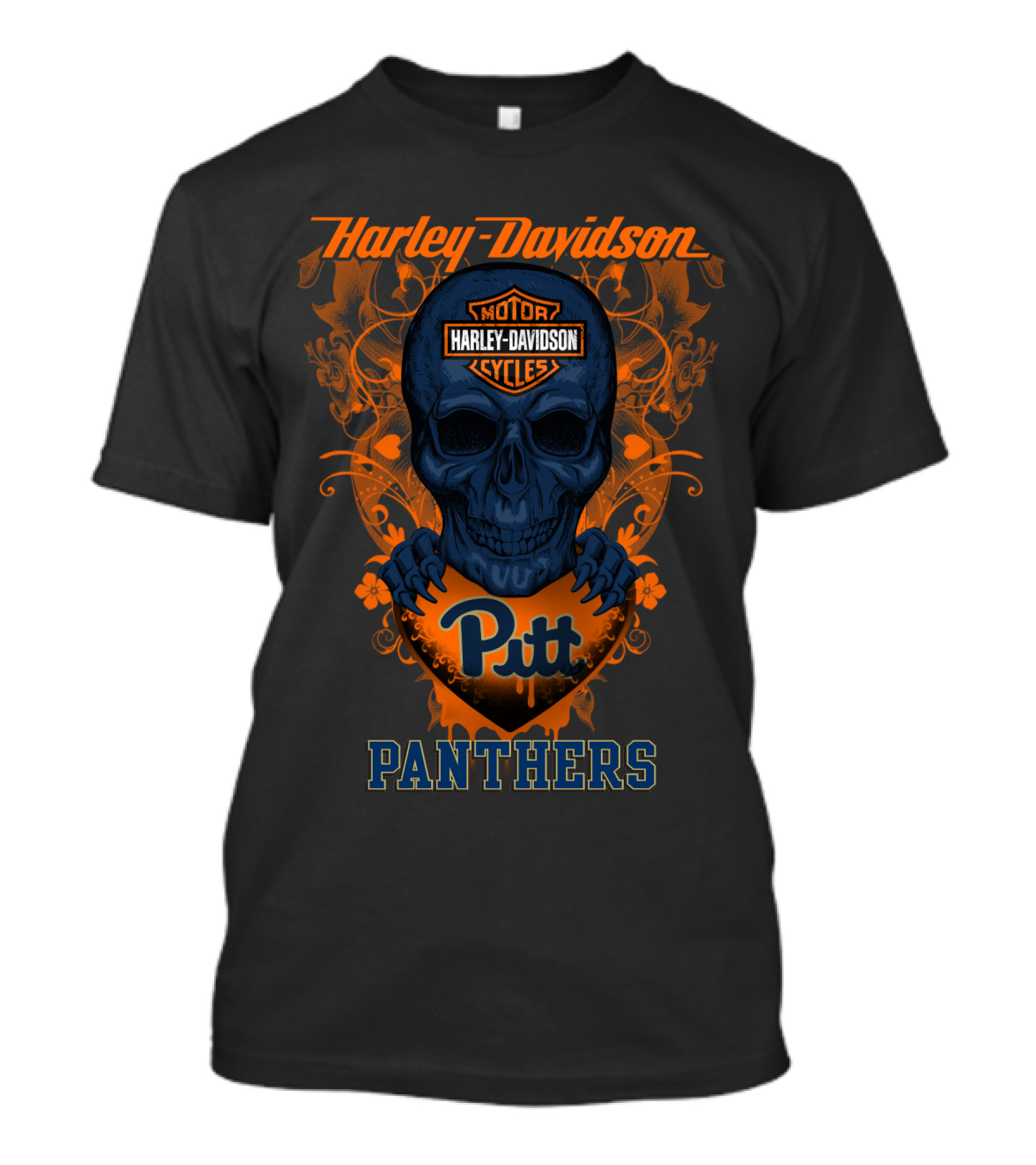 Harley Davidson Motor Cycles Pitt Panthers Skull T-Shirt