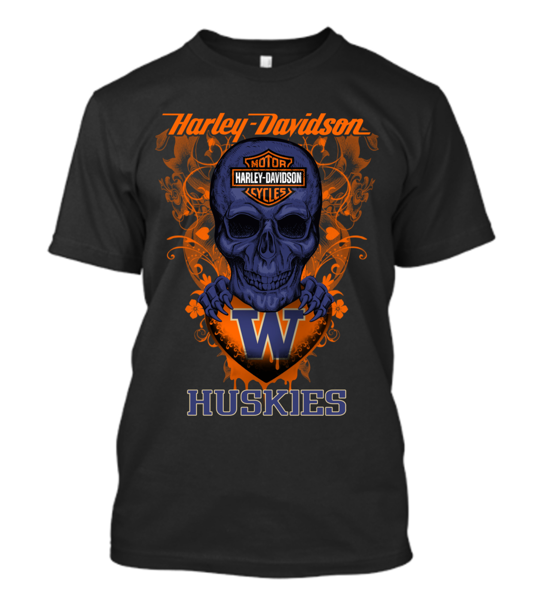 Harley Davidson Motor Cycles Skull Washington Huskies T-Shirt