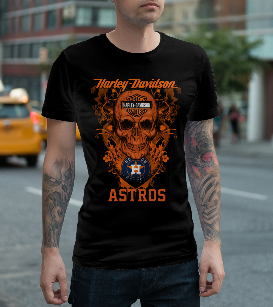 Harley Davidson Motorcycles Skull Houston Astros T-Shirt