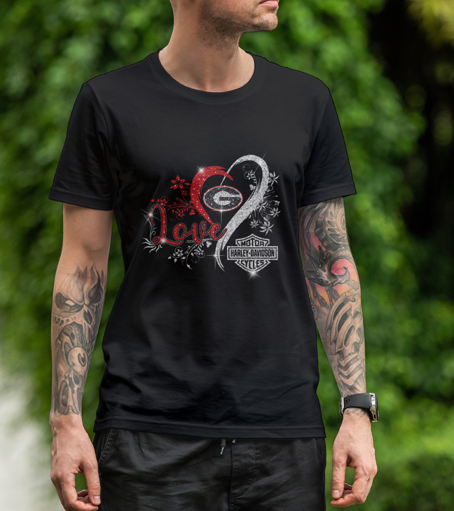 Love Georgia Bulldogs Harley Davidson Infinity Heart T-Shirt
