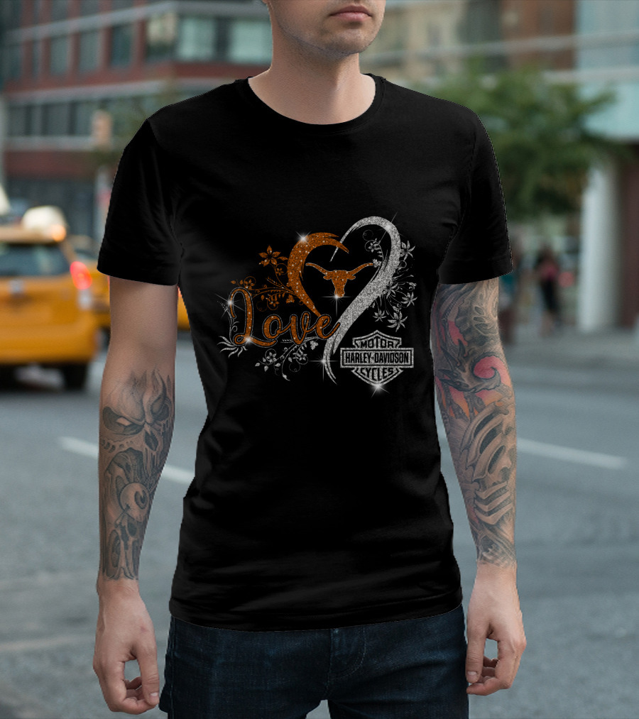 Love Texas Longhorns Harley Davidson Cycles T-Shirt