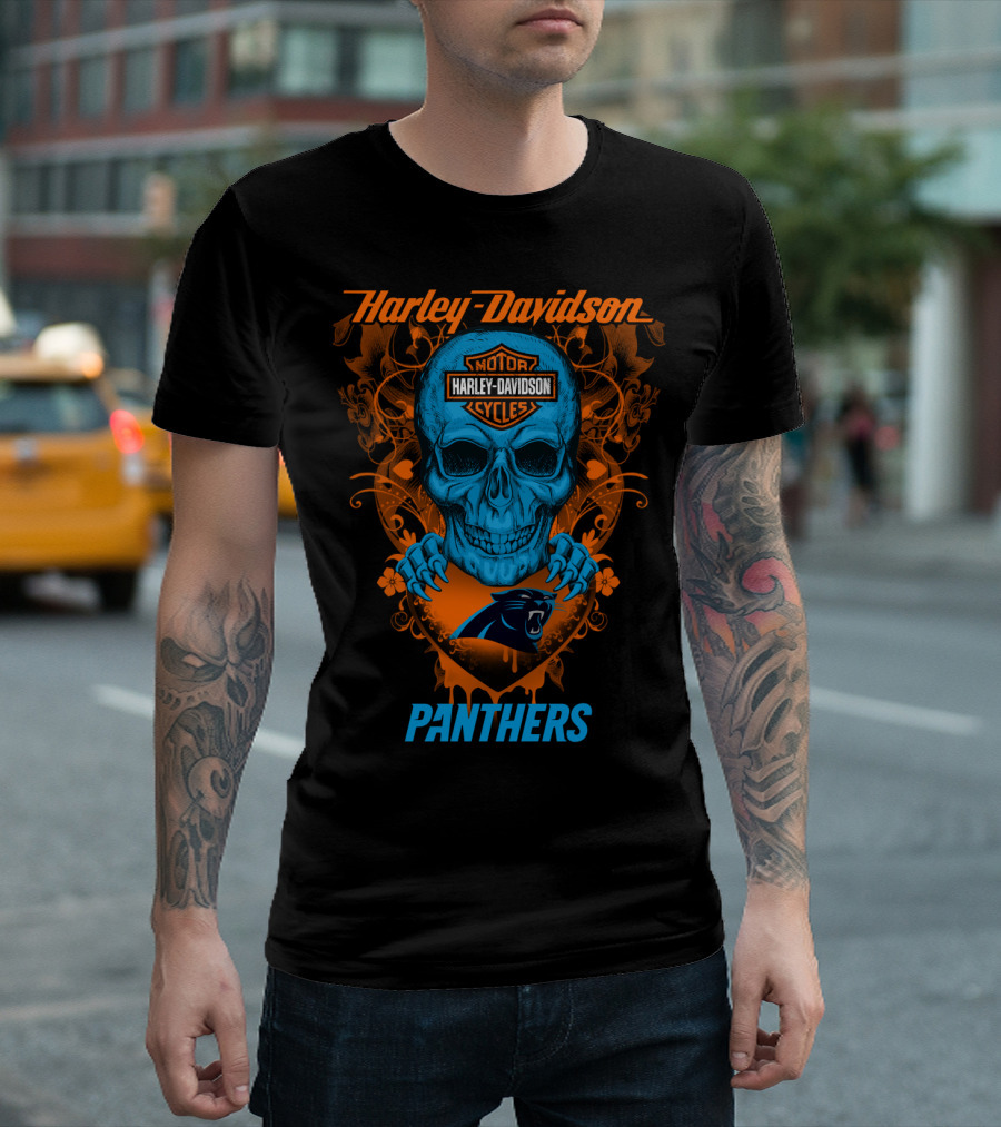 Harley Davidson Motorcycles Skull Carolina Panthers T-Shirt