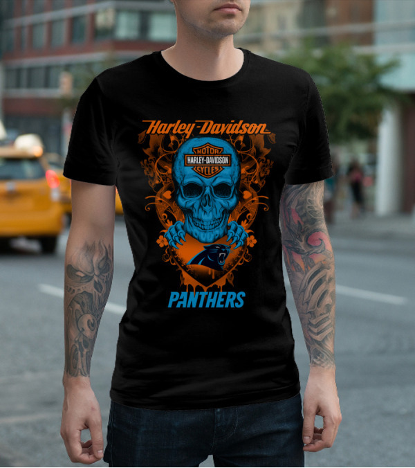 Harley Davidson Motorcycles Skull Carolina Panthers T-Shirt