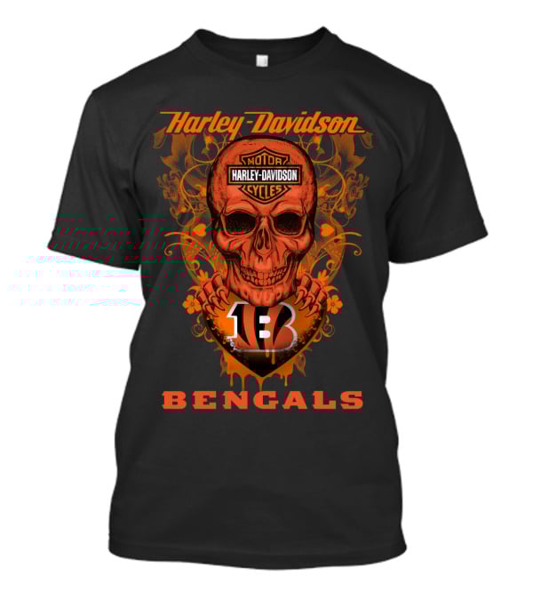 Harley Davidson Motor Cycles Skull Cincinnati Bengals T-Shirt