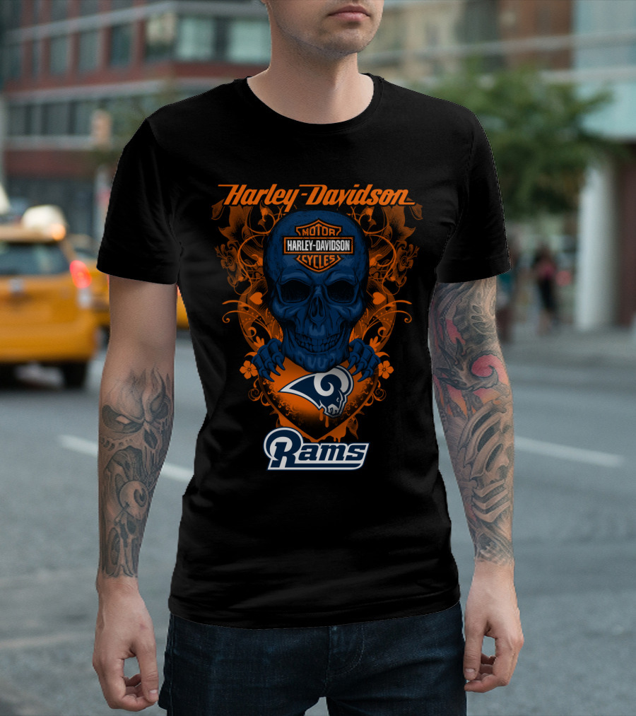 Harley Davidson Motorcycles Skull Los Angeles Rams T-Shirt