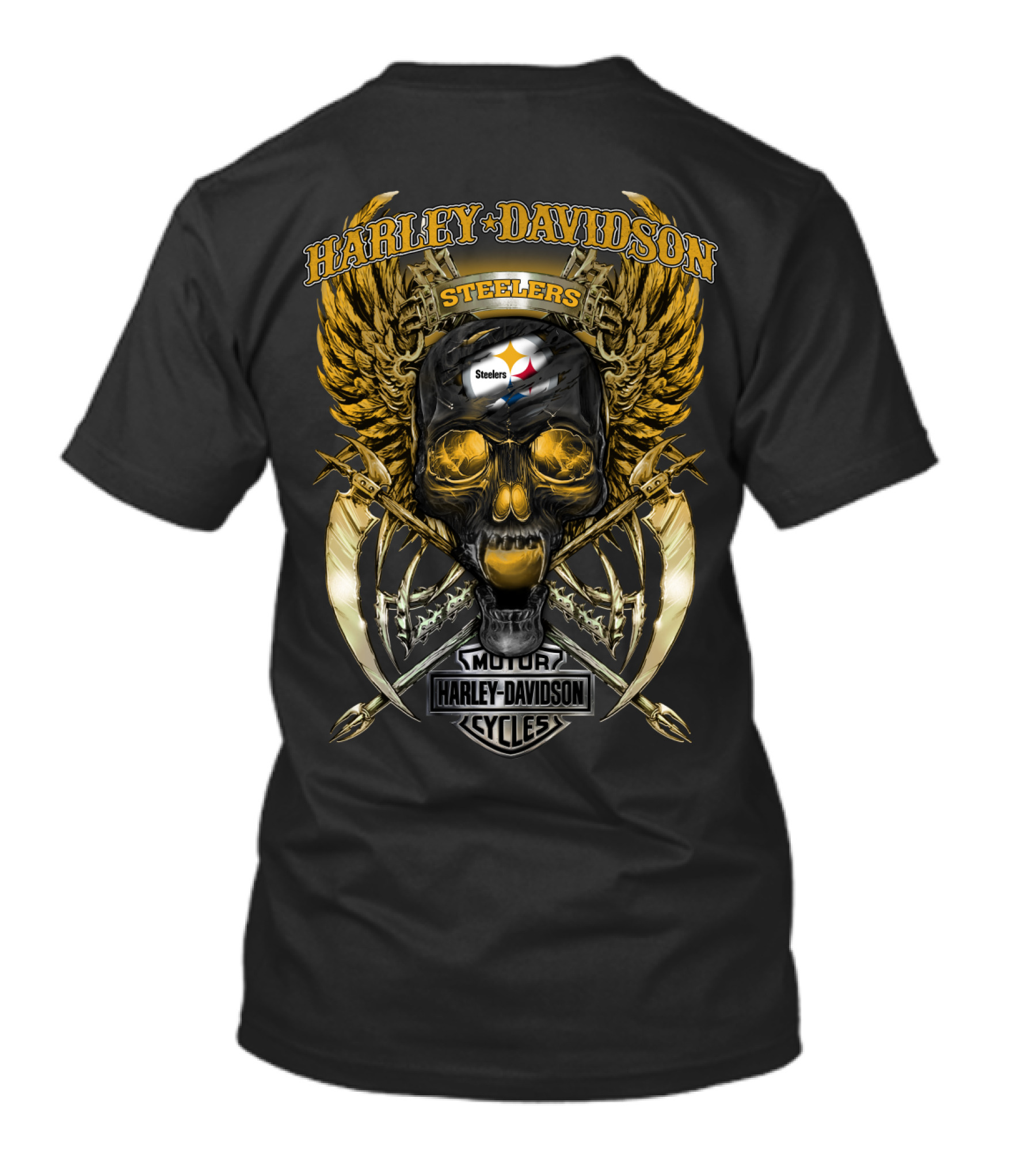 Harley Davidson Steelers Skull With Wings And Swords T-Shirt