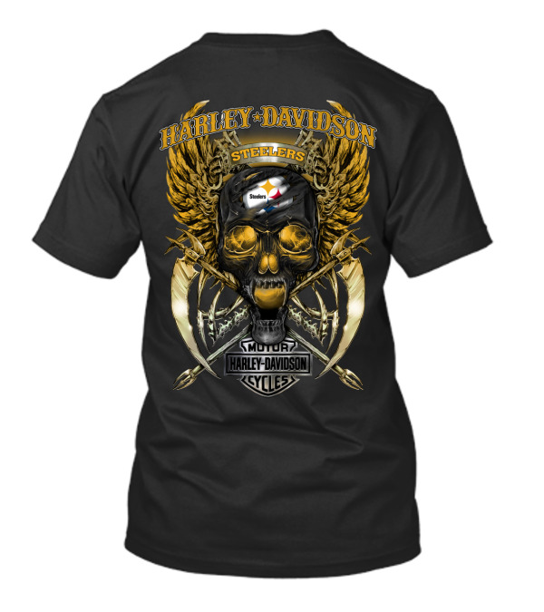 Harley Davidson Steelers Skull With Wings And Swords T-Shirt