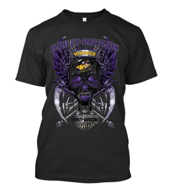 Harley Davidson Vikings Motor Cycles Minnesota Skull Wings T-Shirt