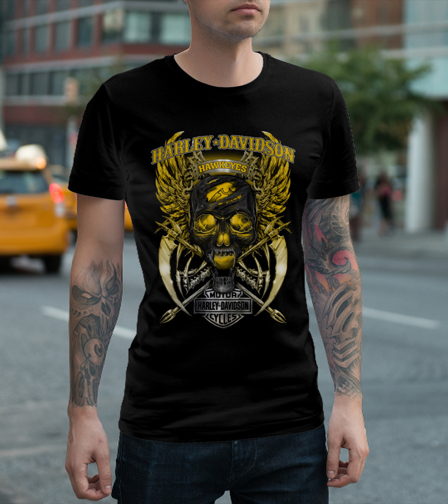 Harley Davidson Hawkeyes Motor Cycles Skull T-Shirt