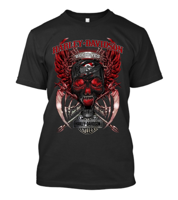 Harley Davidson Ohio State Buckeyes Skull Wings Logo Motor Cycles T-Shirt