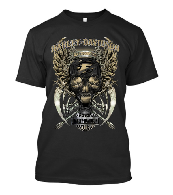 Harley Davidson Boilermakers Purdue Motor Cycles Skull Wings T-Shirt