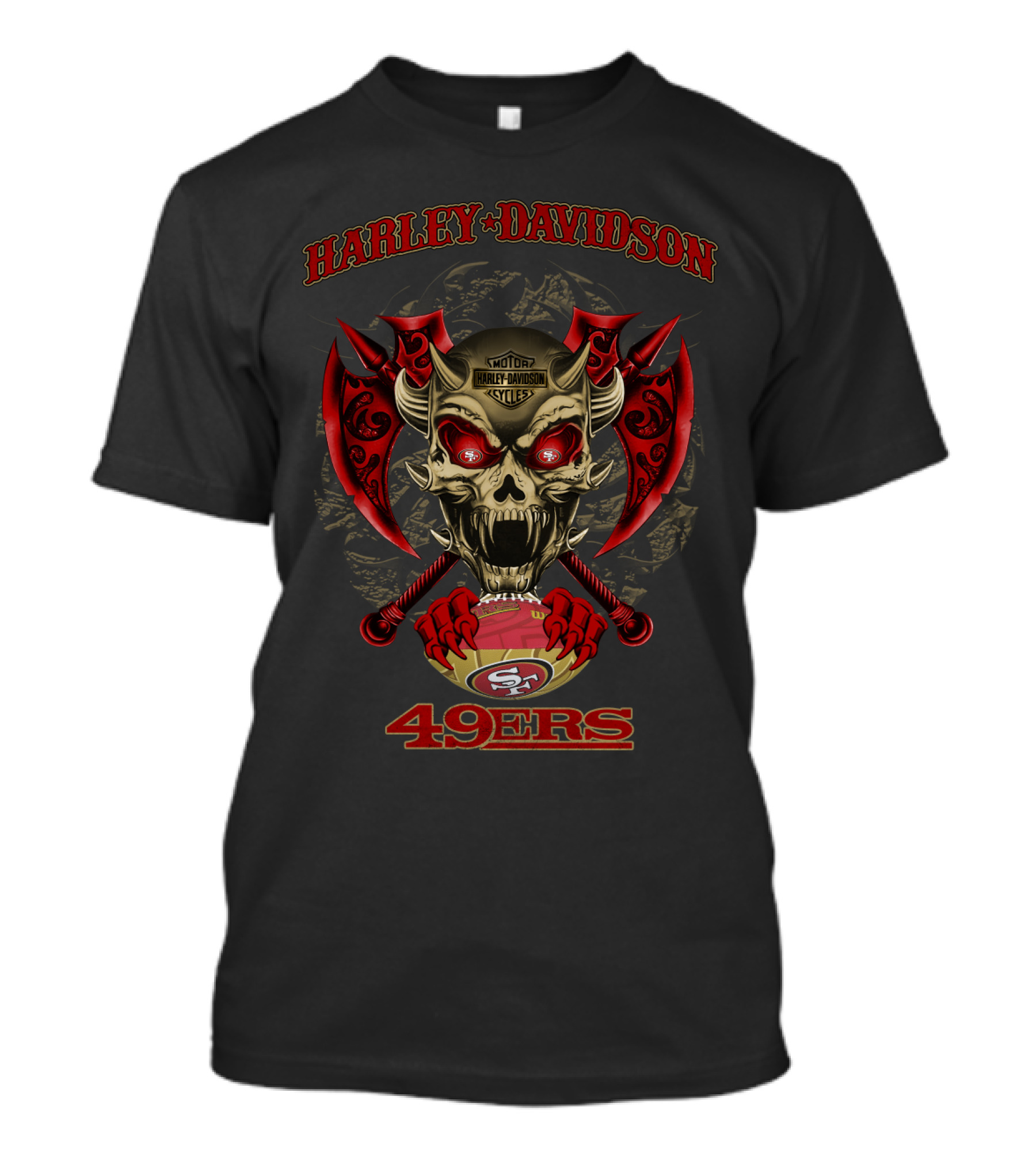 Harley Davidson Skull Axes San Francisco 49ers Logo T-Shirt