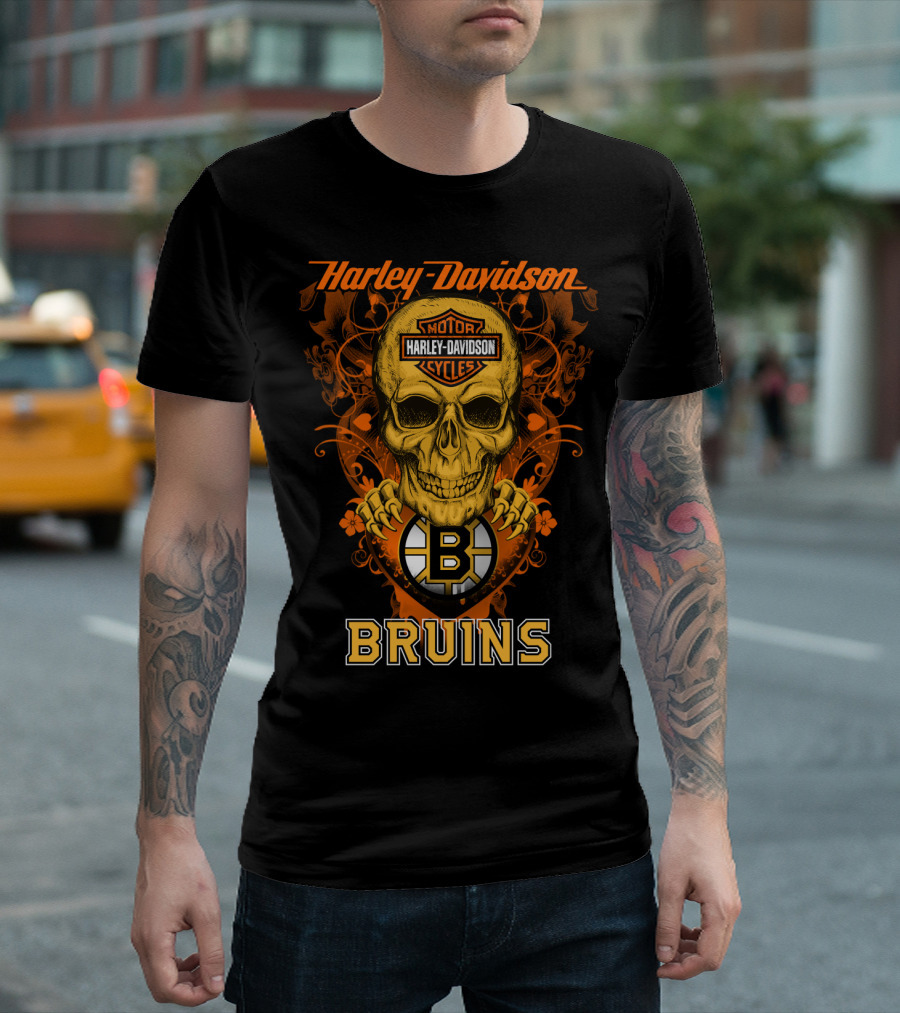 Harley Davidson Motor Cycles Skull Boston Bruins Nhl T-Shirt