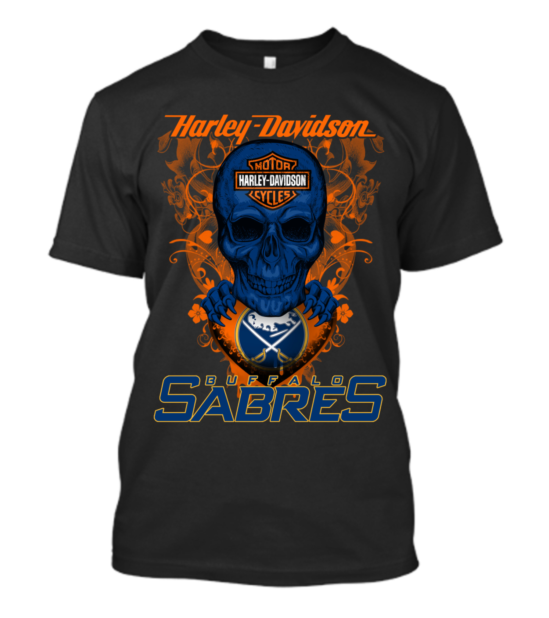 Harley Davidson Buffalo Sabres Nhl Motor Cycles Skull T-Shirt