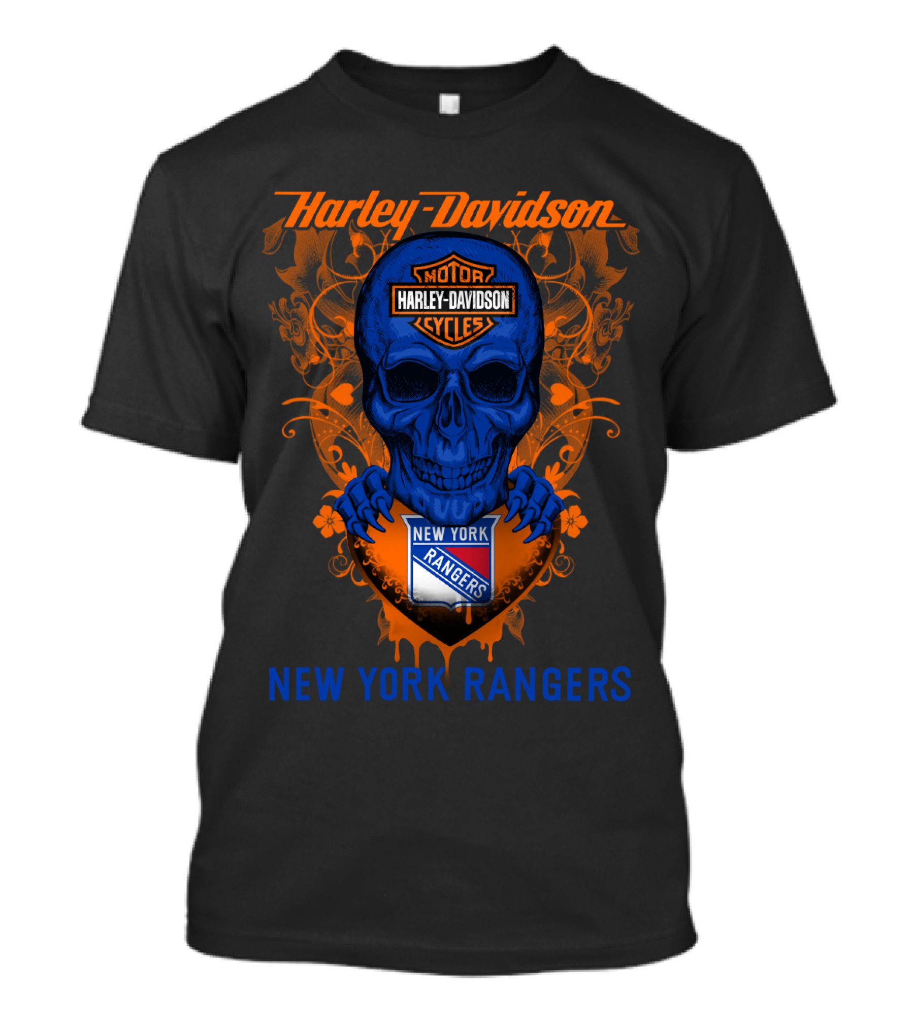 Harley Davidson New York Rangers Skull Motocycles T-Shirt