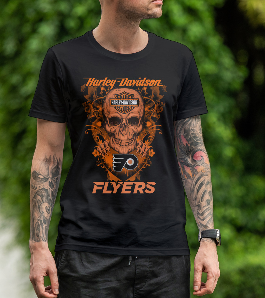 Harley Davidson Flyers Skull Nhl Philadelphia Flyers T-Shirt