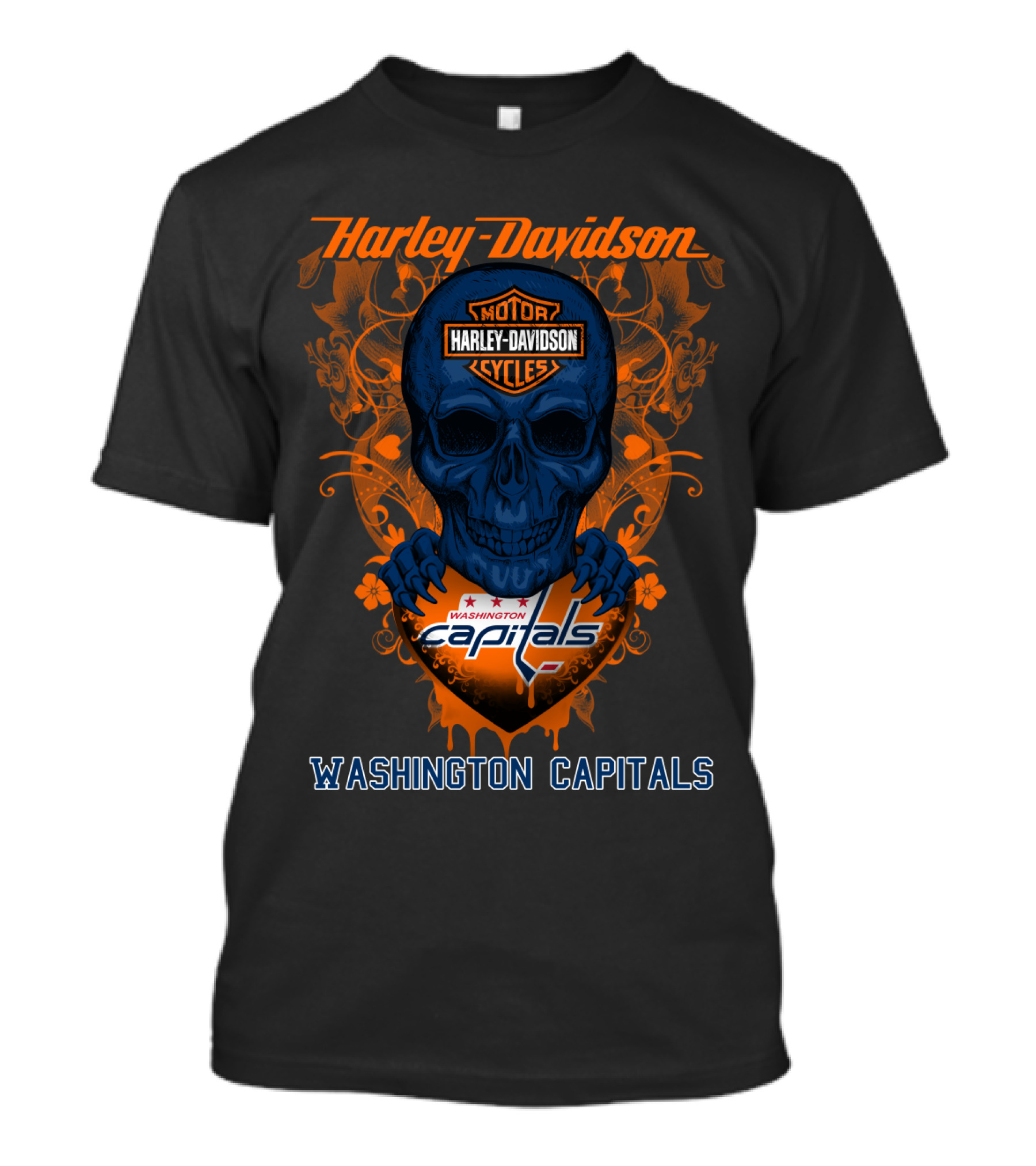 Harley Davidson Washington Capitals Motorcycles Blue Skull T-Shirt