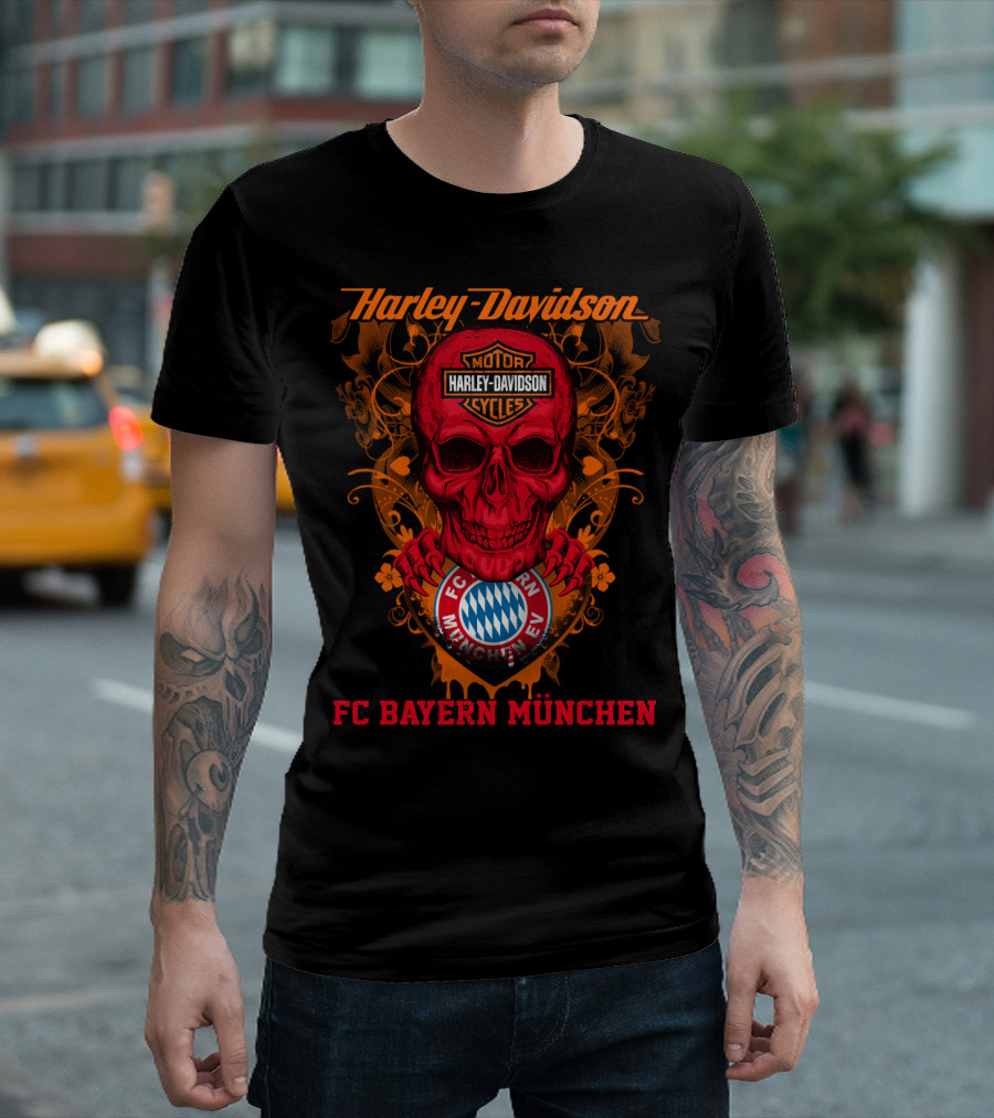 Harley Davidson Motor Cycles Skull Fc Bayern München T-Shirt