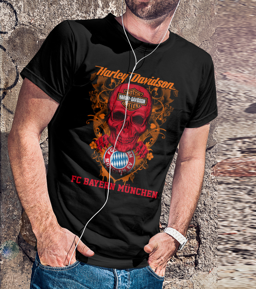 Harley Davidson Motor Cycles Skull Fc Bayern München T-Shirt