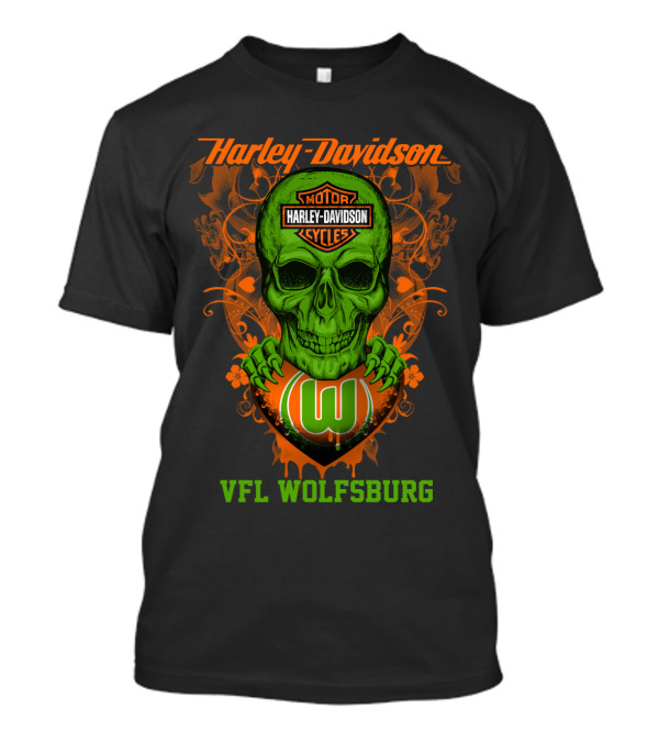 Harley Davidson Motorcycle Vfl Wolfsburg Green Skull T-Shirt