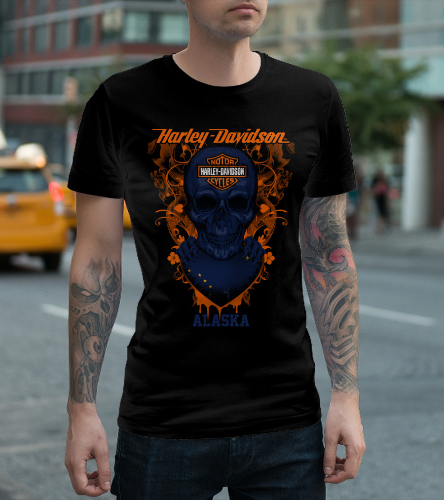Harley Davidson Motor Cycles Skull Alaska T-Shirt