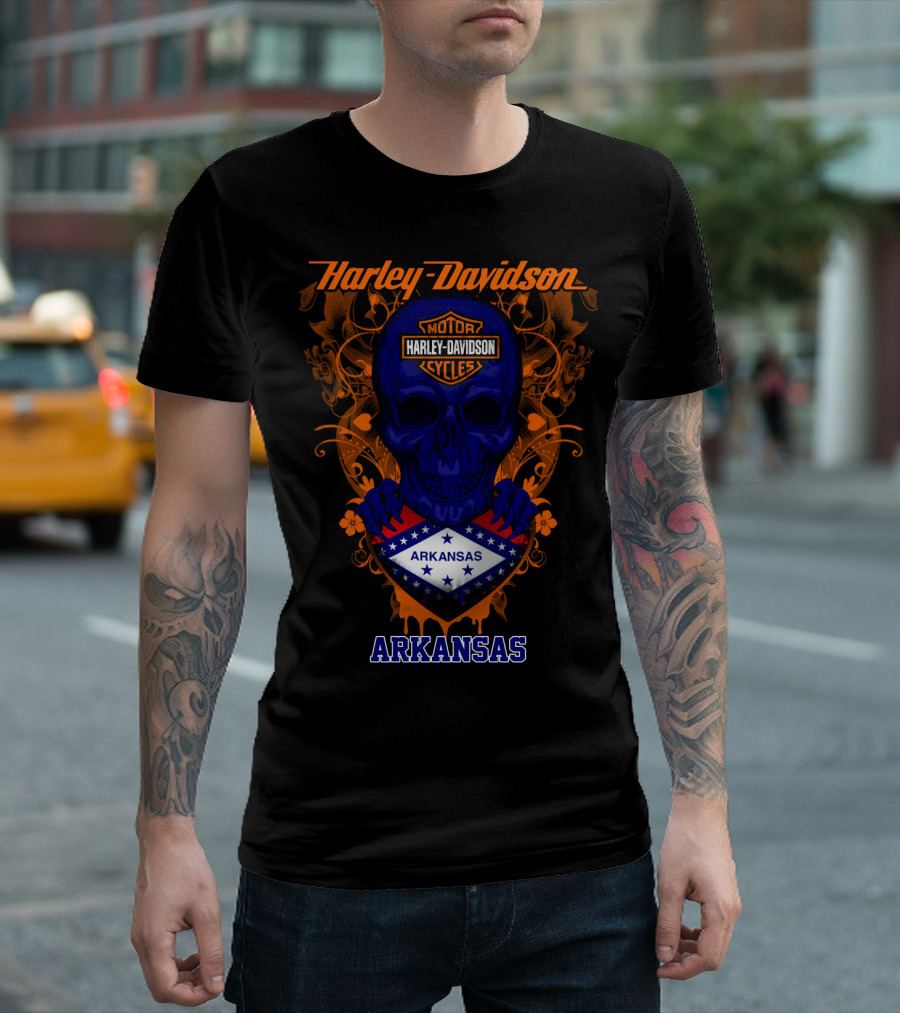 Harley Davidson Motorcycles Skull Arkansas T-Shirt