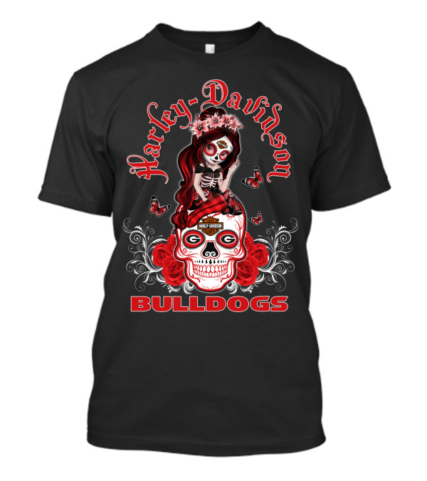 Harley Davidson Georgia Bulldogs Roses Skull T-Shirt