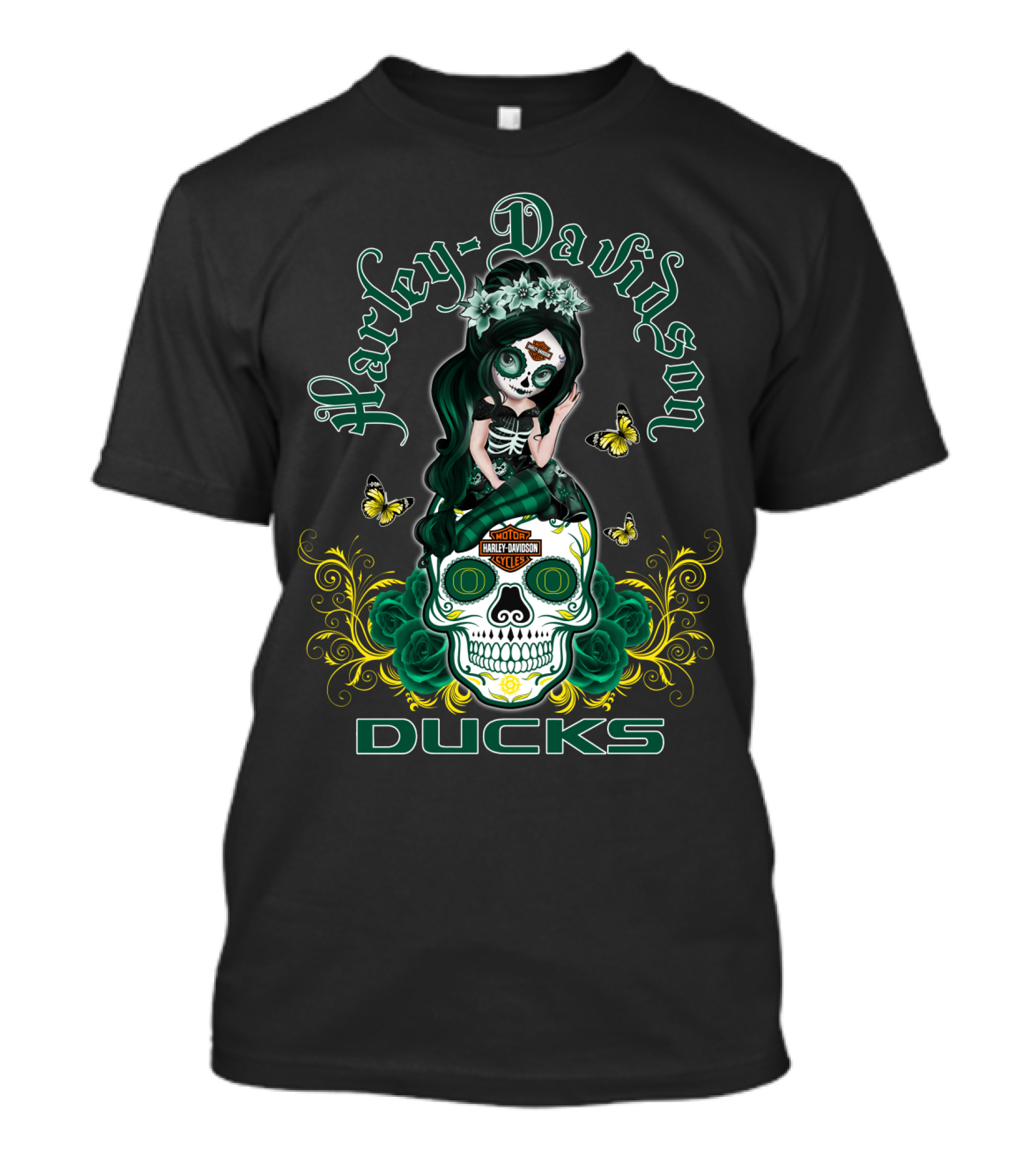 Harley Davidson Oregon Ducks Day Of The Dead Girl T-Shirt