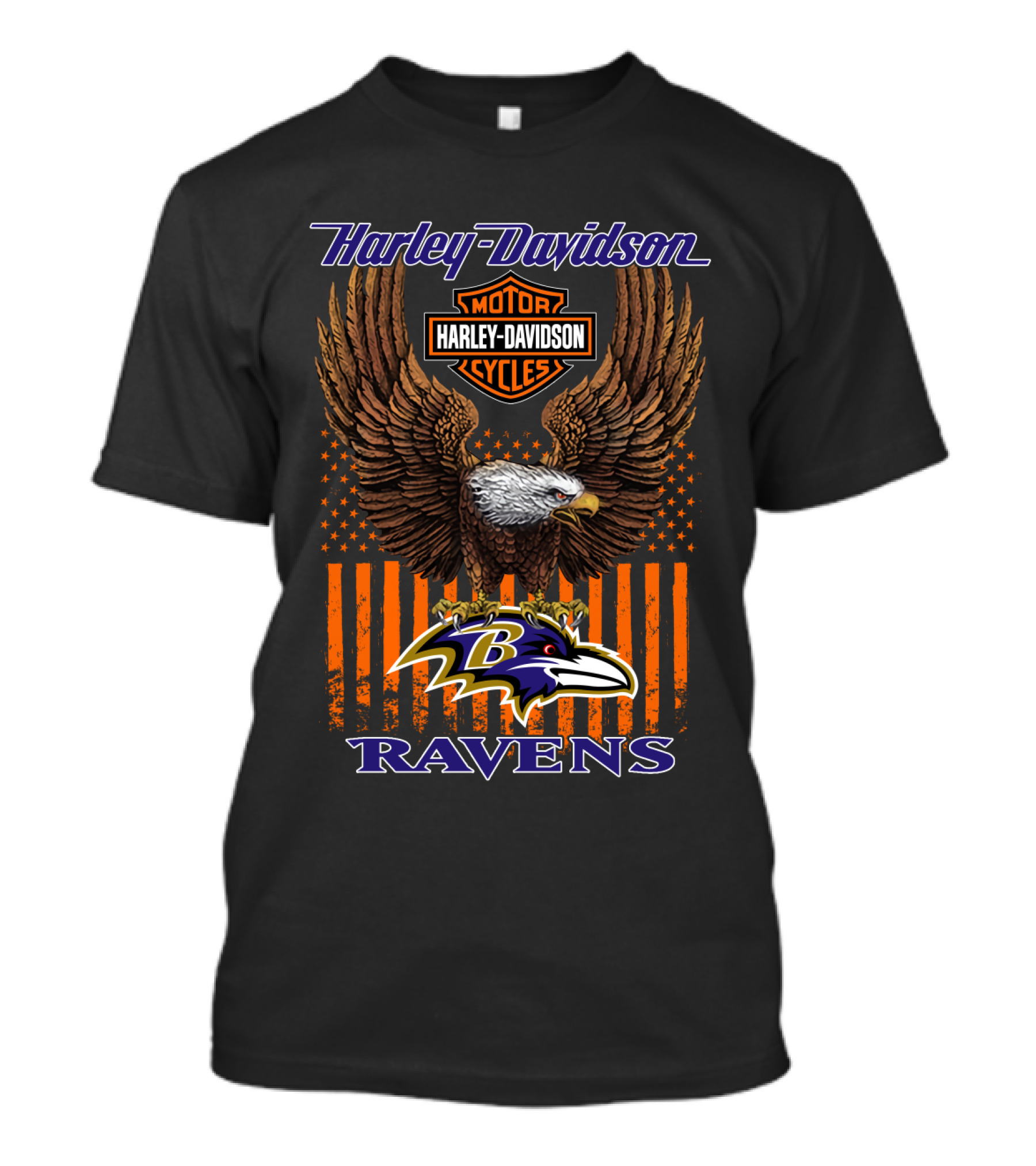 Harley Davidson Motor Cycles Baltimore Ravens Eagle American Flag T-Shirt