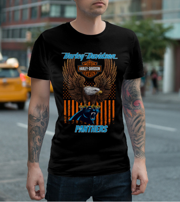 Harley Davidson Motor Cycles Eagle Carolina Panthers T-Shirt