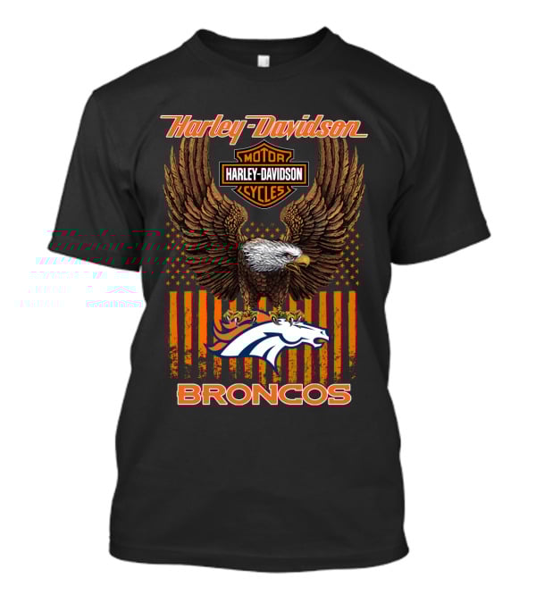 Harley Davidson Motor Cycles Denver Broncos Eagle American Flag T-Shirt