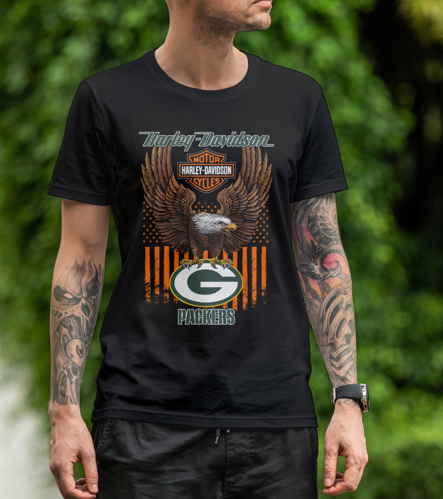 Harley Davidson Motor Cycles Eagle Green Bay Packers T-Shirt