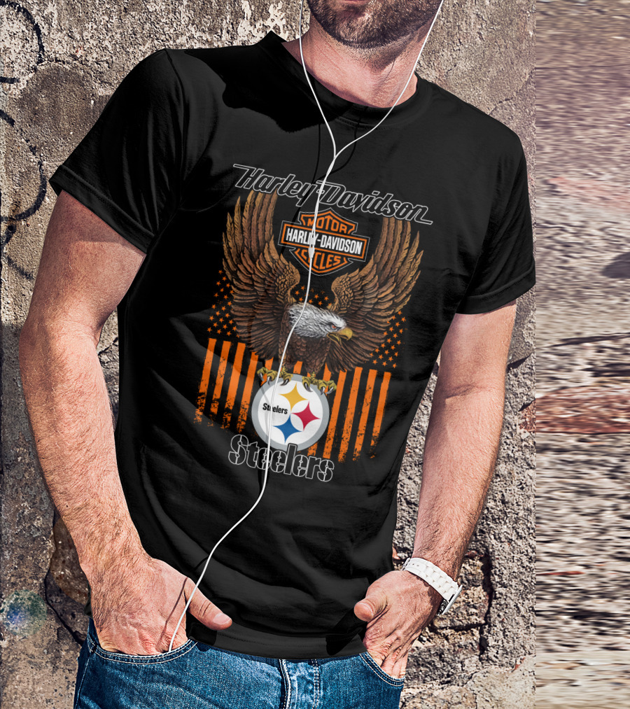 Harley Davidson Motor Cycles Eagle Steelers Nfl Pittsburgh T-Shirt