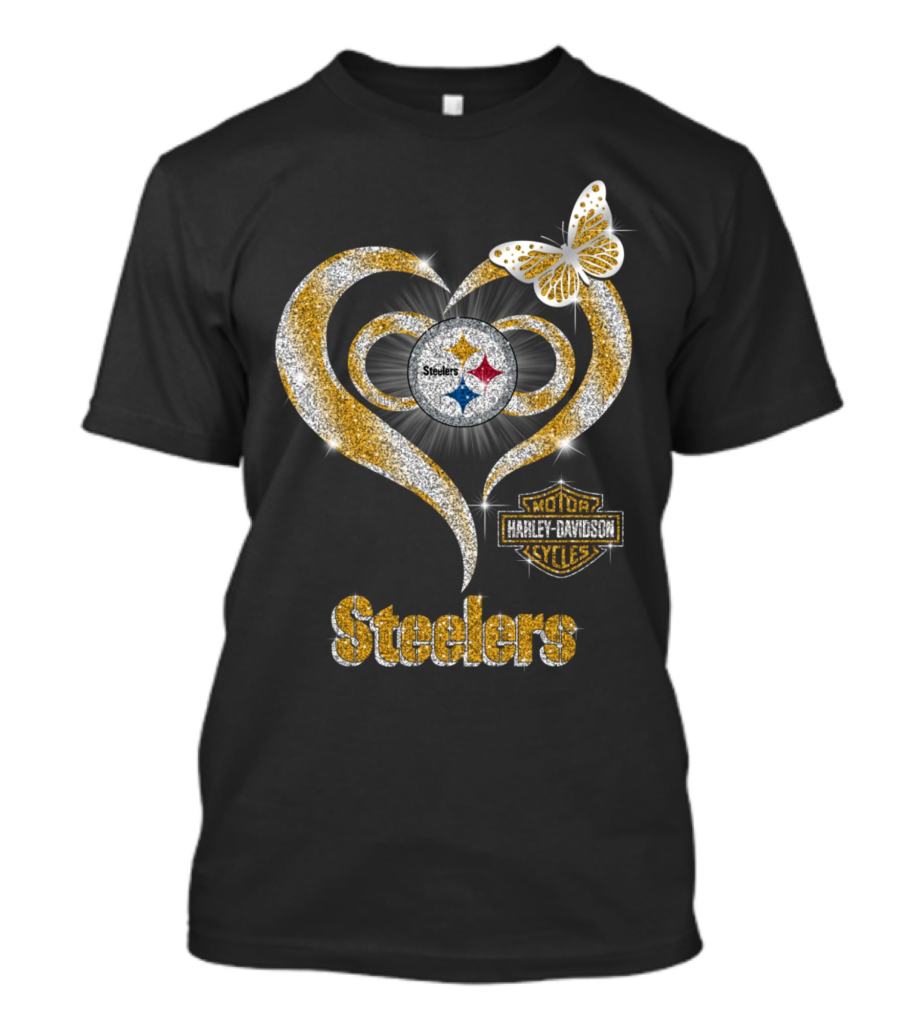 Steelers Heart Harley Davidson Butterfly T-Shirt