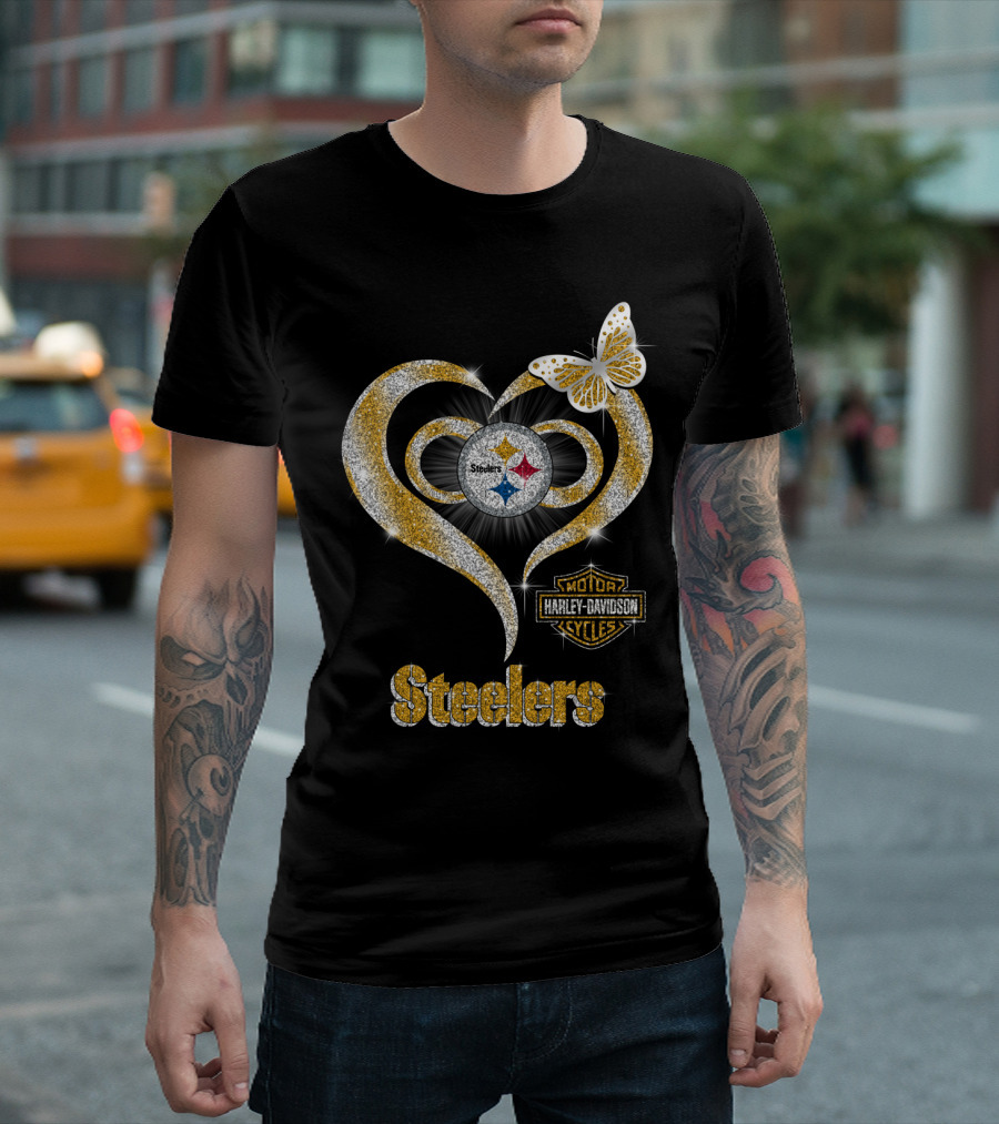 Steelers Heart Harley Davidson Butterfly T-Shirt