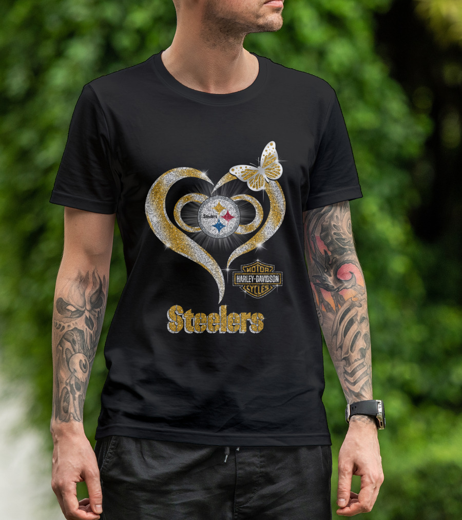 Steelers Heart Harley Davidson Butterfly T-Shirt