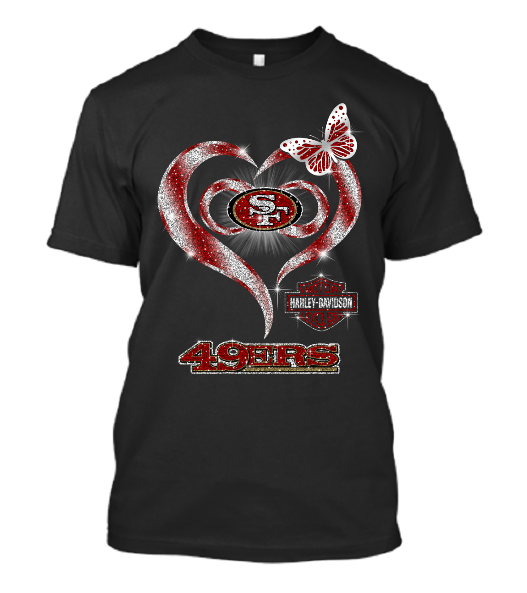 San Francisco 49ers Harley Davidson Heart Butterfly T-Shirt