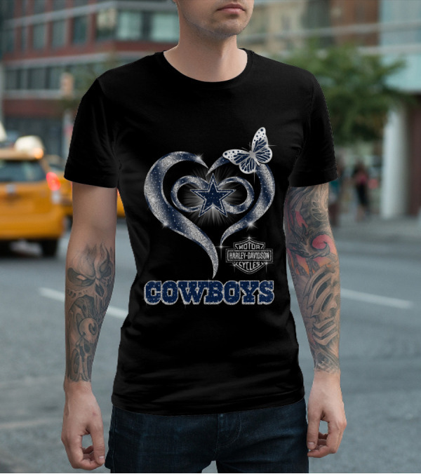 Star Heart Dallas Cowboys Harley Davidson Butterfly T-Shirt