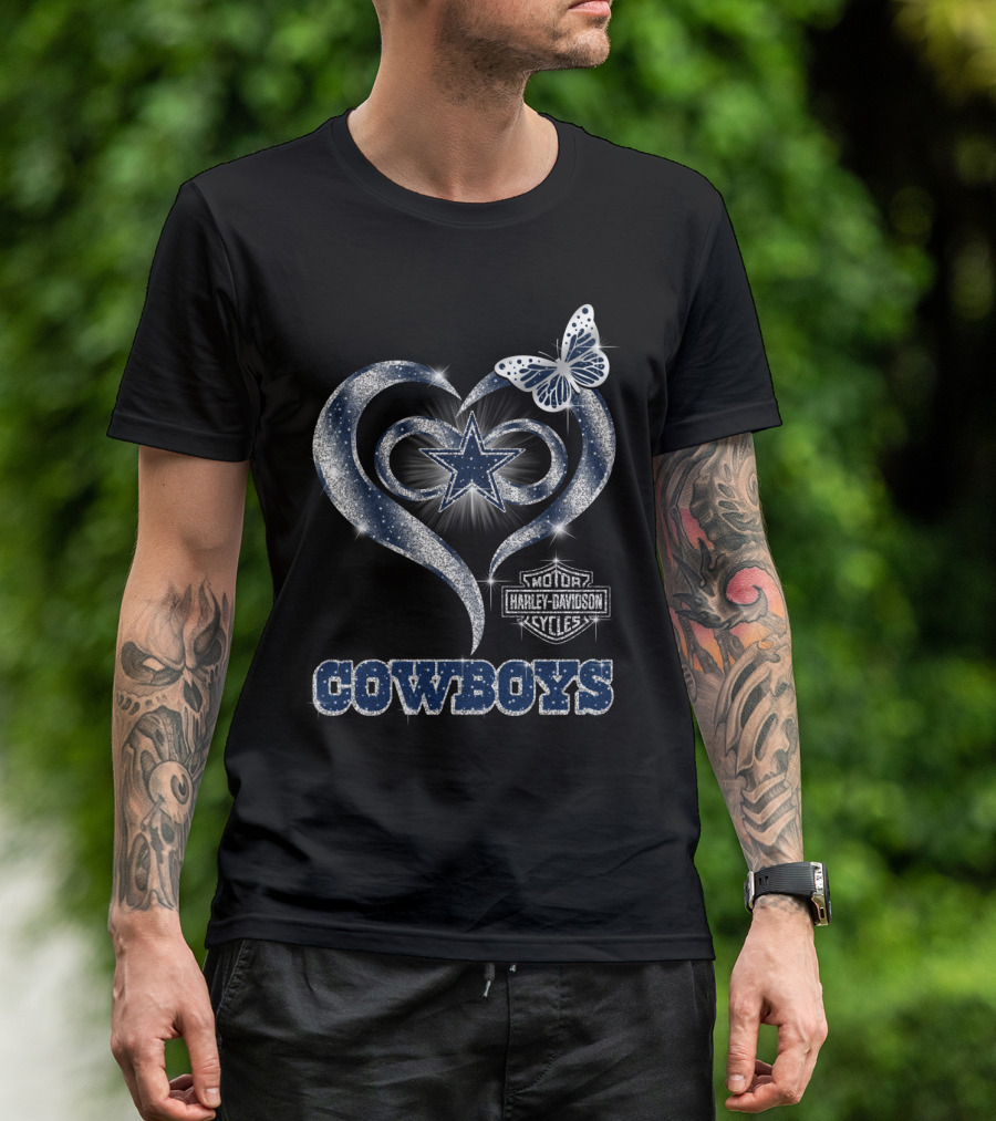 Star Heart Dallas Cowboys Harley Davidson Butterfly T-Shirt