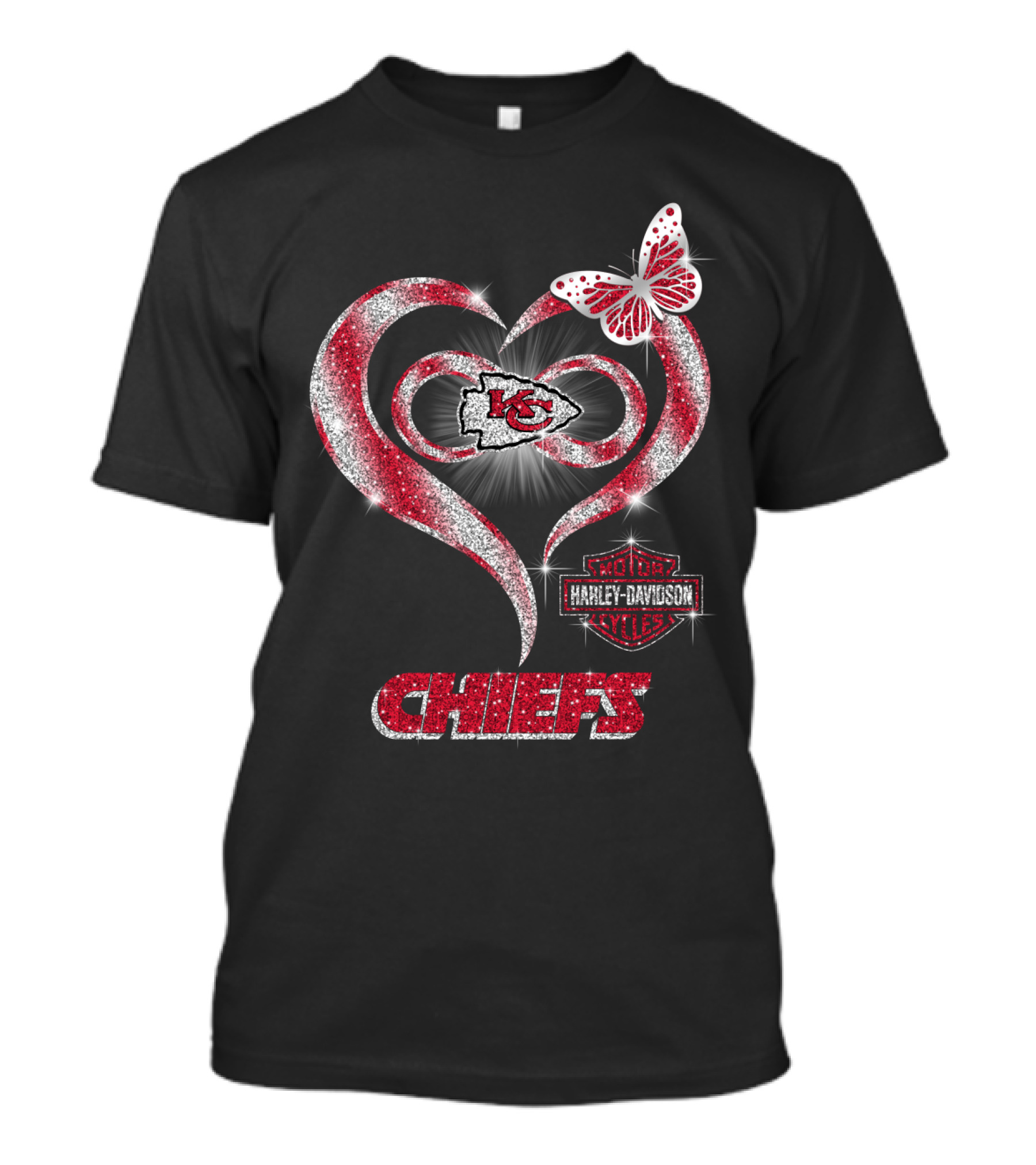 Kansas City Chiefs Harley Davidson Heart Butterfly T-Shirt