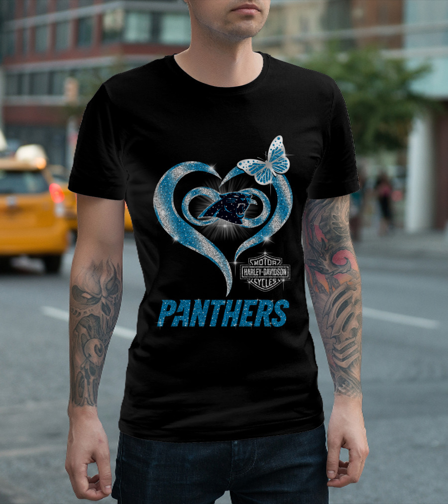 Hlh01 Carolina Panthers Heart Harley Davidson Motorcycles Butterfly T-Shirt
