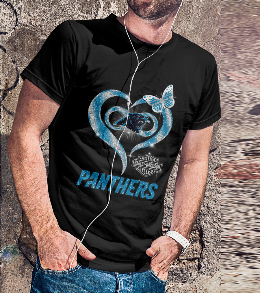 Hlh01 Carolina Panthers Heart Harley Davidson Motorcycles Butterfly T-Shirt