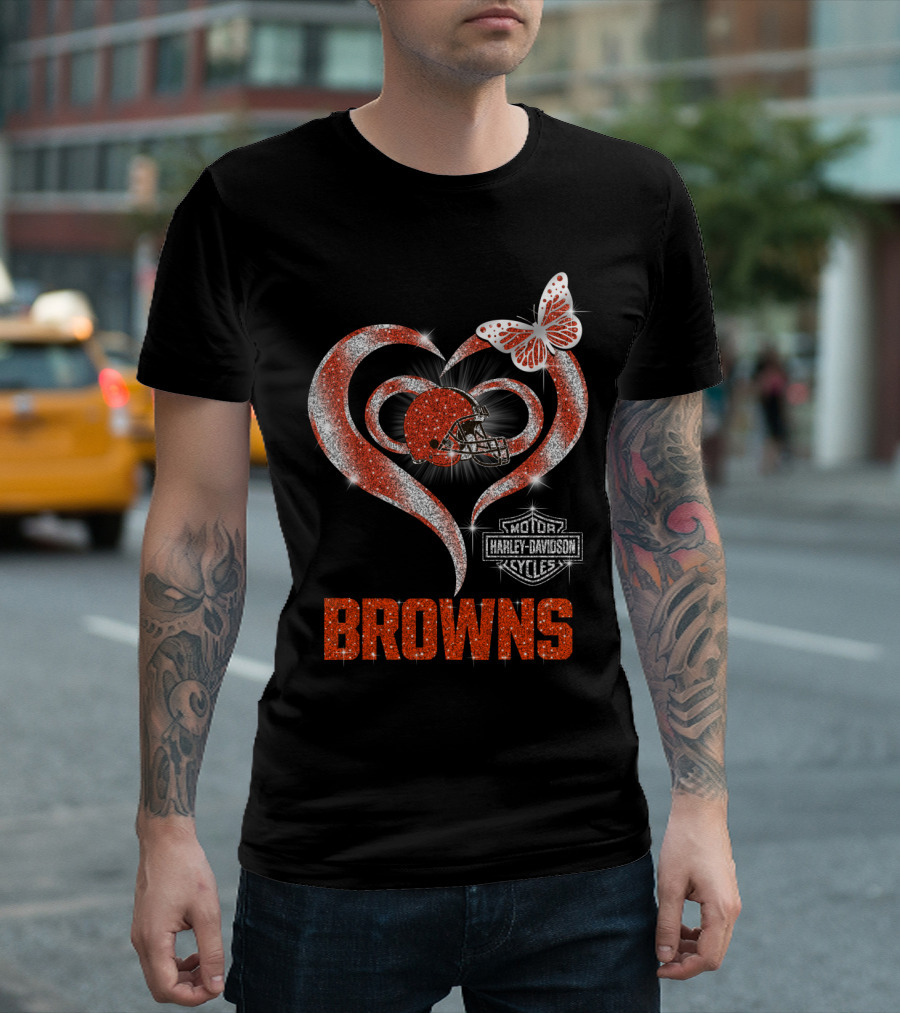Browns Heart Helmet Butterfly Motor Harley Davidson Cycles T-Shirt
