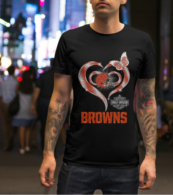 Browns Heart Helmet Butterfly Motor Harley Davidson Cycles T-Shirt