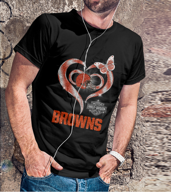 Browns Heart Helmet Butterfly Motor Harley Davidson Cycles T-Shirt
