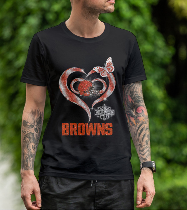 Browns Heart Helmet Butterfly Motor Harley Davidson Cycles T-Shirt