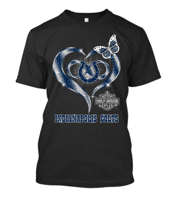 Indianapolis Colts Harley Davidson Heart Logo With Butterfly T-Shirt
